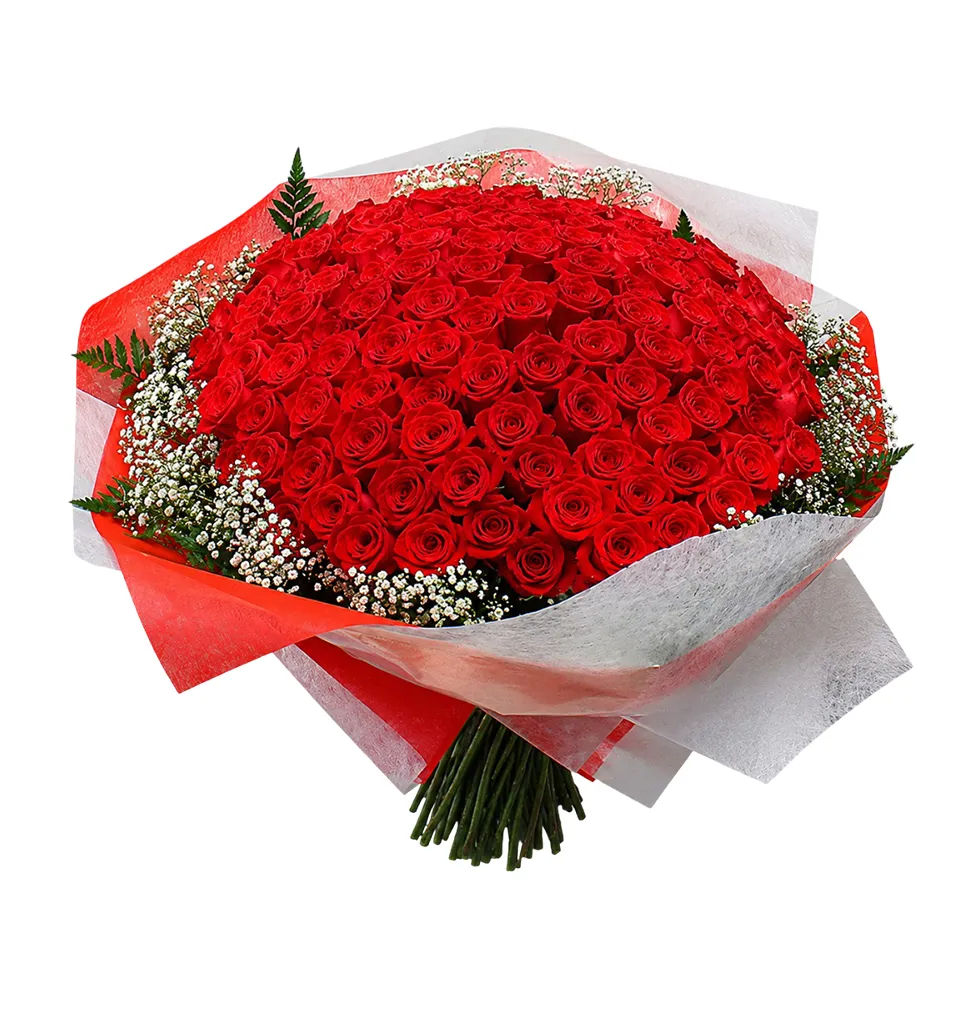 Breathtaking Bouquet 100 Crimson Roses