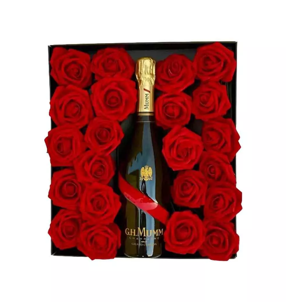Box Of Red Flower and Champagne