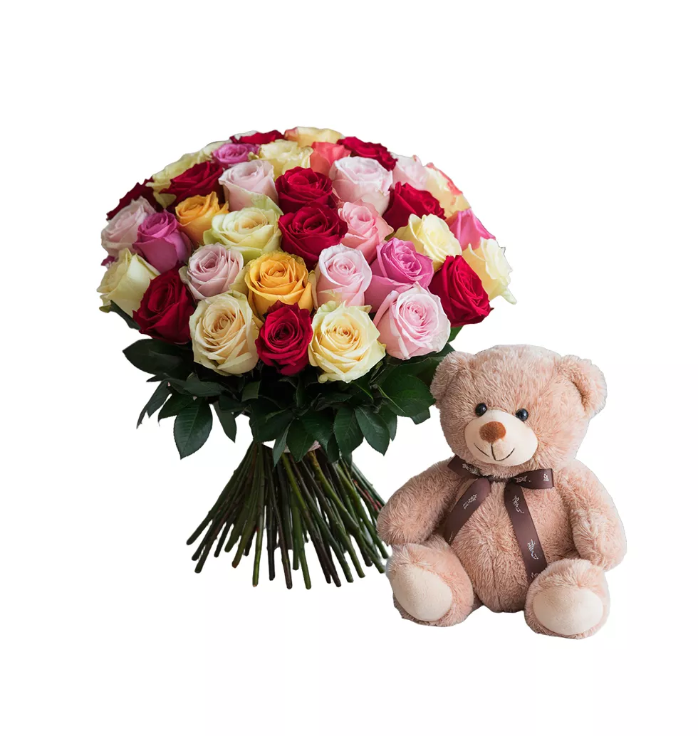 Charming Gift Roses And Teddy