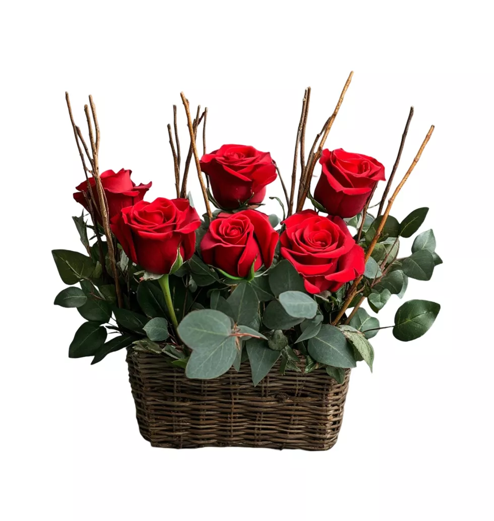 Cherished Bring on the Cheer 6 Red Roses Basket