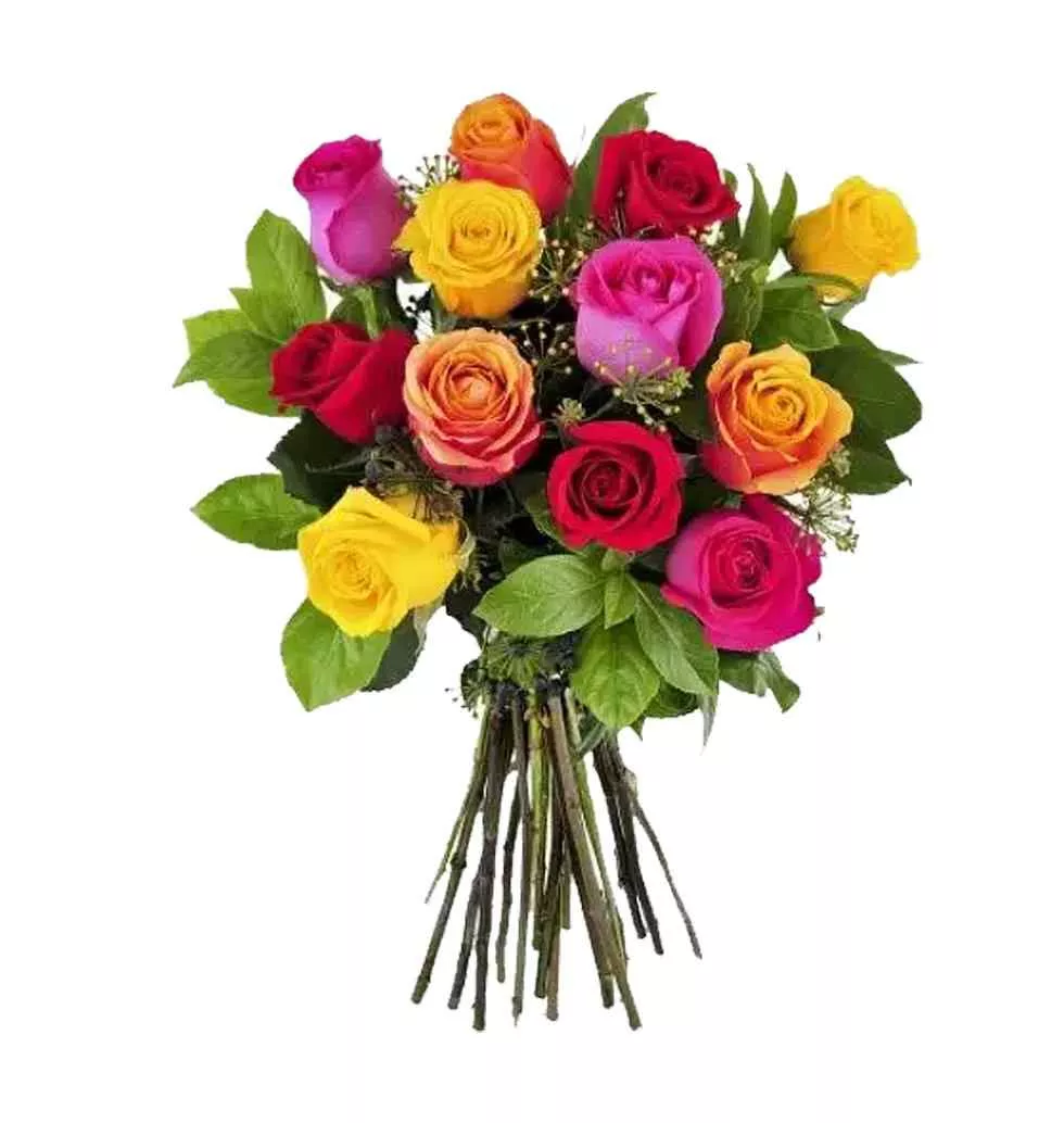 Dreamy Moms Day Special Bouquet of 12 Colorful Roses
