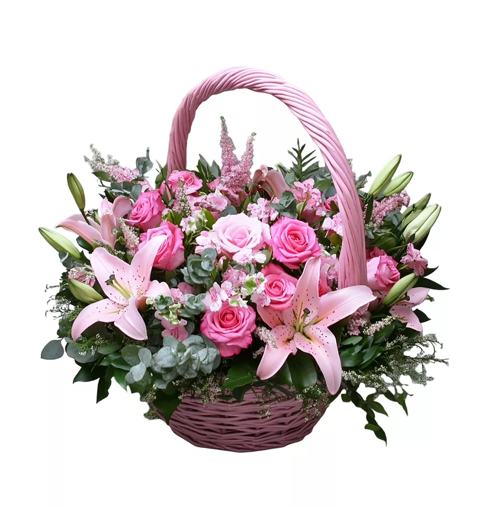 Classic Basket of Roses & Lilies