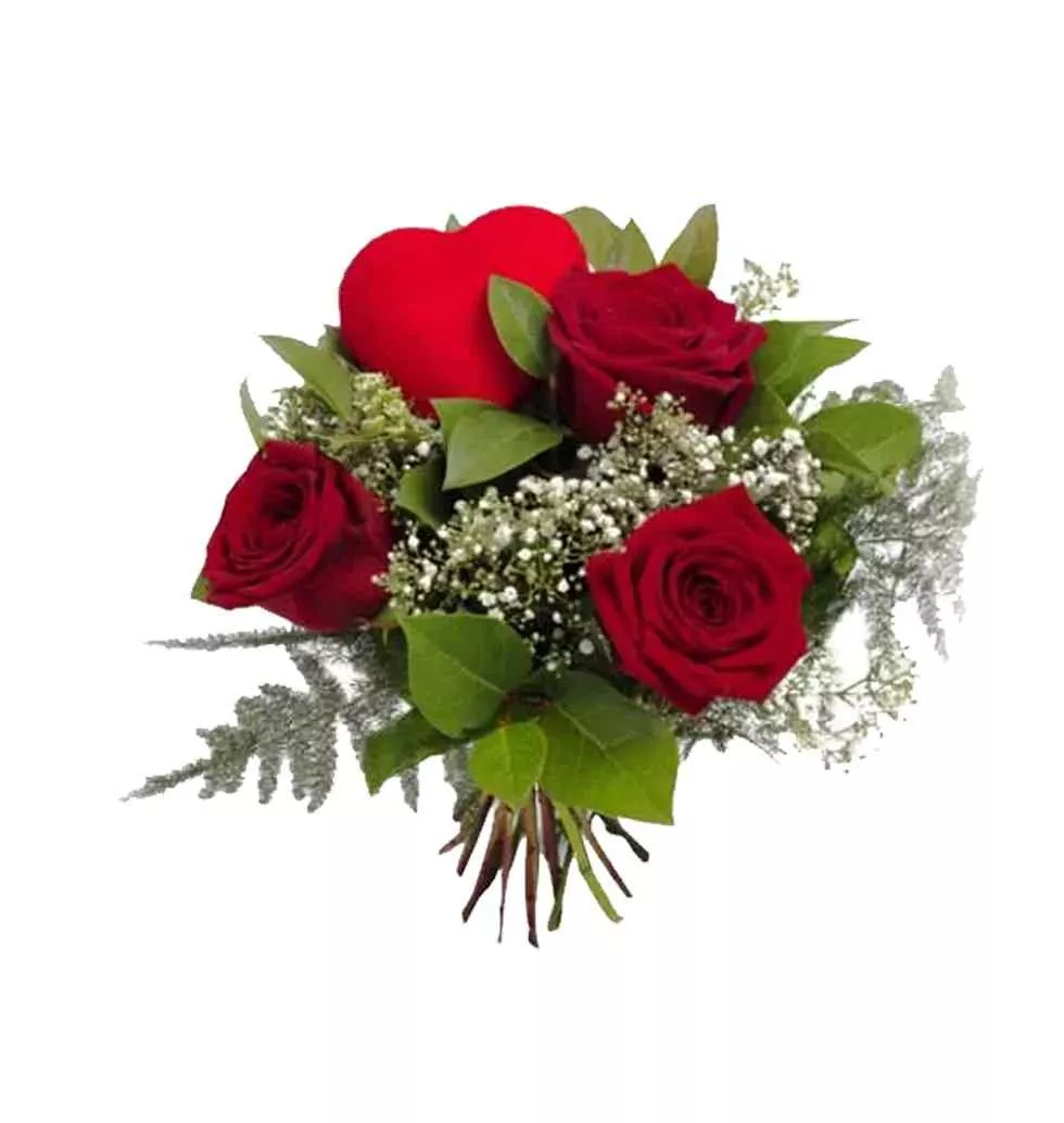 Radiant Red Roses Bouquet with Red Heart