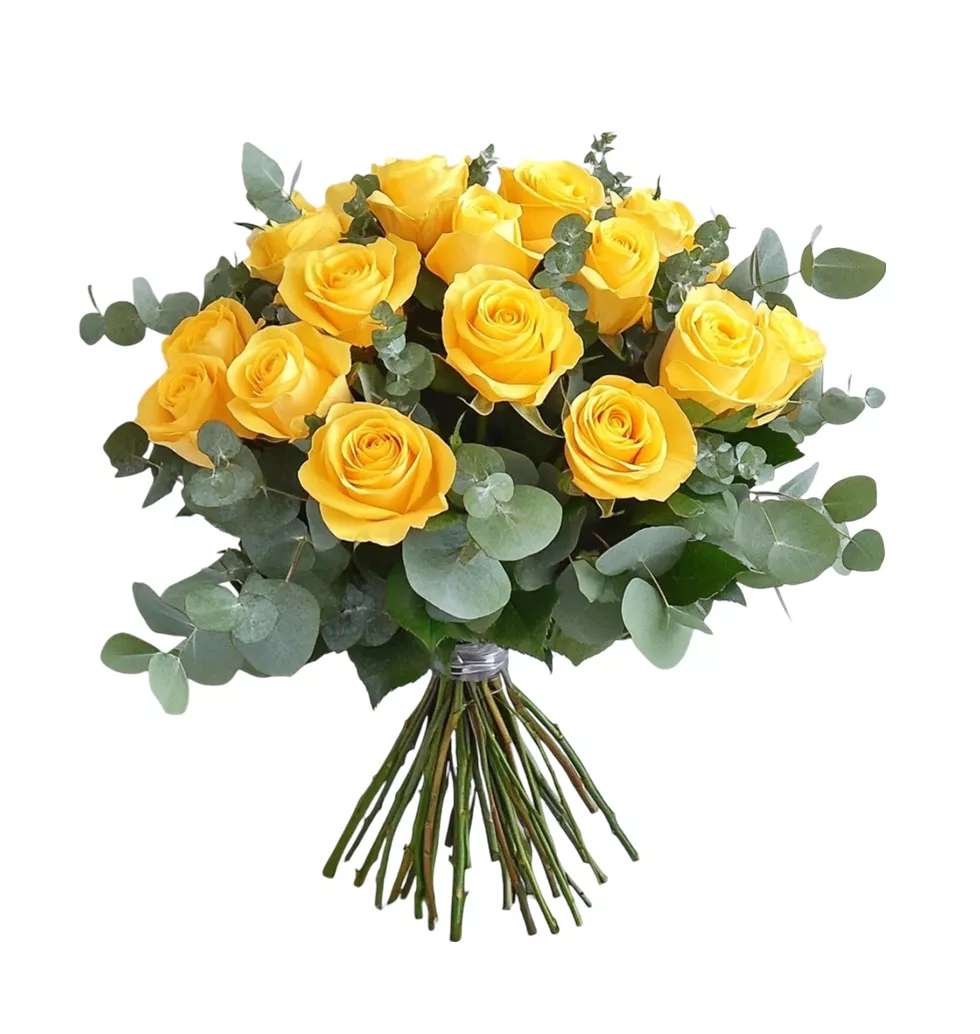 Delicate Yellow Roses Bouquet & eucalyptus