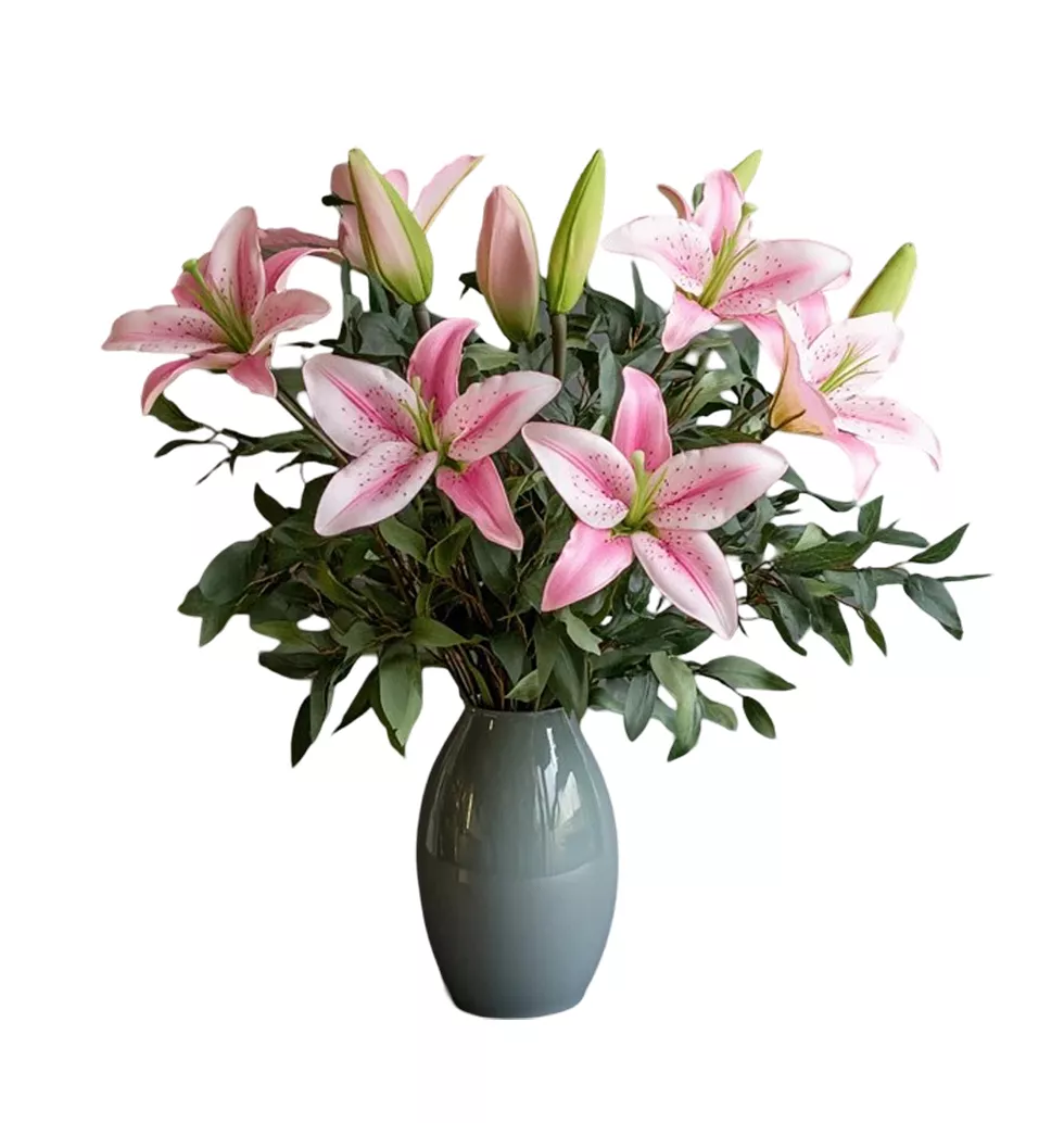 Captivating Oriental Lily and Greens Decoration