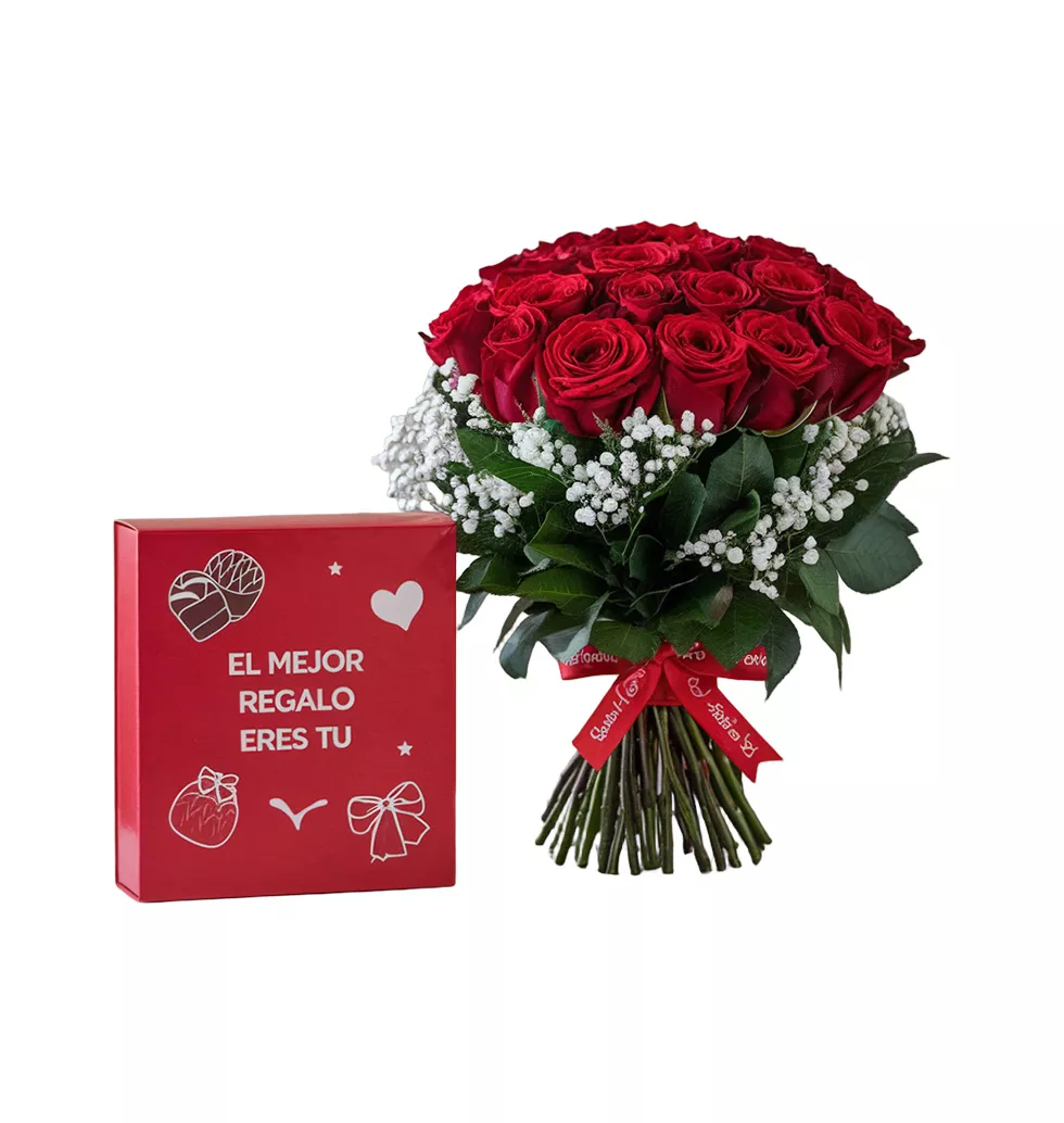 Modern Rose Bouquet & Chocolate Collection
