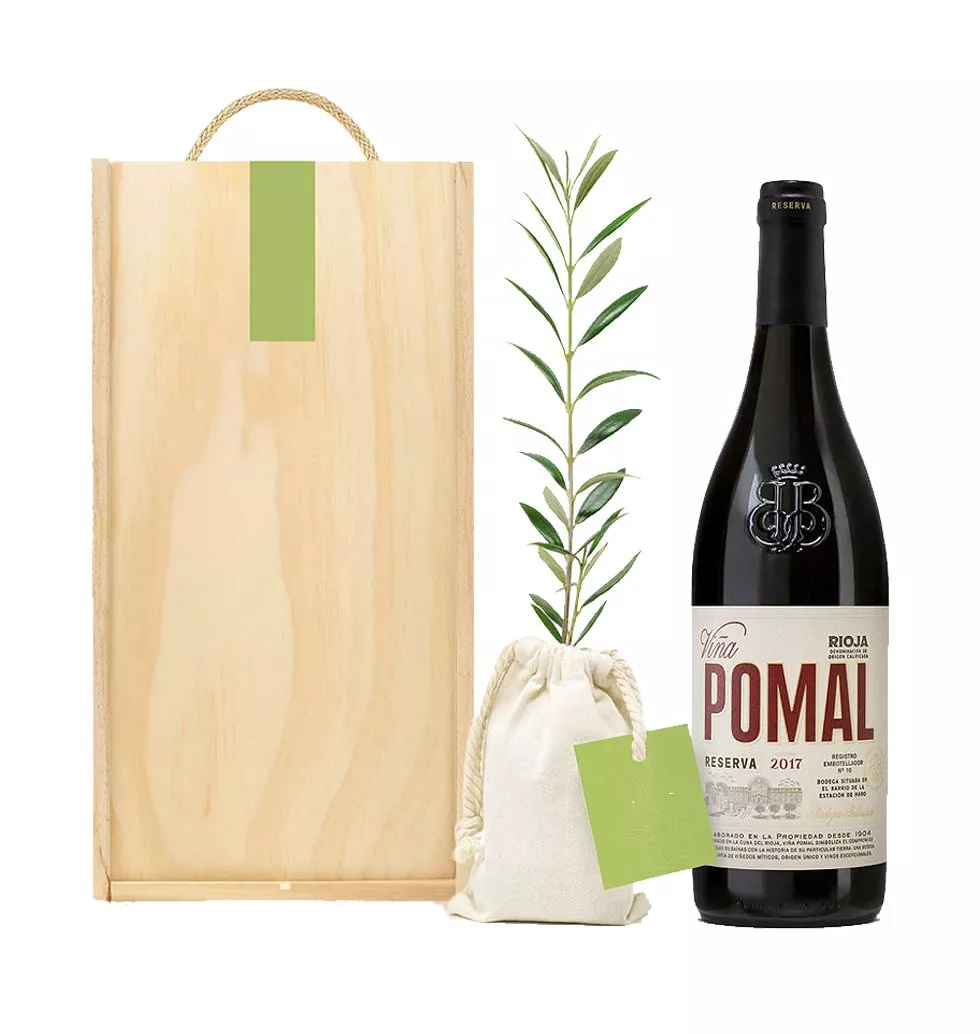 Wooden Box with Wine and Tree