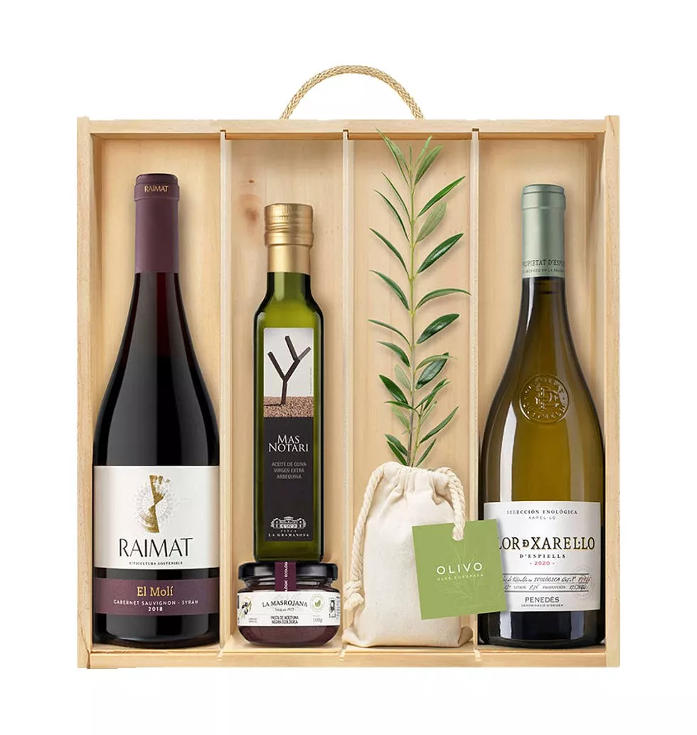 Gift box with wine and oil