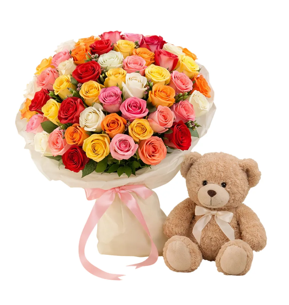 A Charming Floral and Teddy Duo